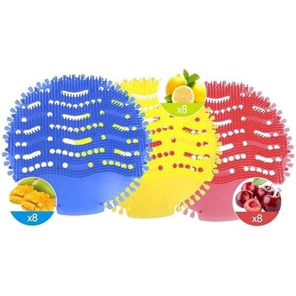 Urinal Screen Deodorizer,24 Packs Urinal Cakes Bulk Scented Anti-Splash Urinal Mats Deodorizer Fresh Pads for Toilet, Bathroom, Offices, Schools, Restaurants, Hotels(Lemon/Mango/Cherry)