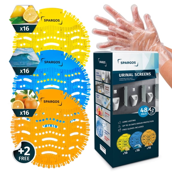 Urinal Screen Deodorizer 50 Pack - Urinal Cakes - Pads Fresh 3d Wave Anti-Splash - Odor Protection for Toilets in Bathroom Restaurant Office Stadium School with Free Gloves and Free 2pcs Urinal Pads