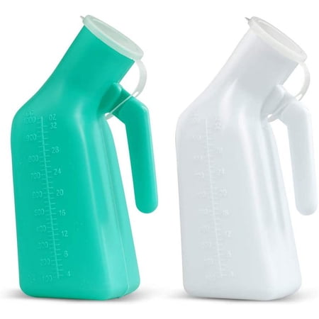 Urinals for Men Thick Firm Portable Urinal, Seneme Urine Collection for Hospital, Home, Incontinence, Elderly, Pee Bottles with Lid 32oz./1000mL(2 Pack)