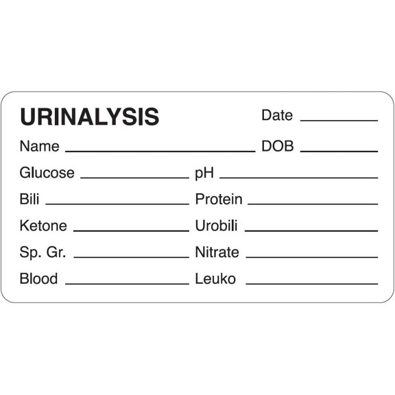 Urinalysis Chart Label 3-1/4" x 1-3/4" White/Black, Permanent Adhesive, 250 Stickers/Box,