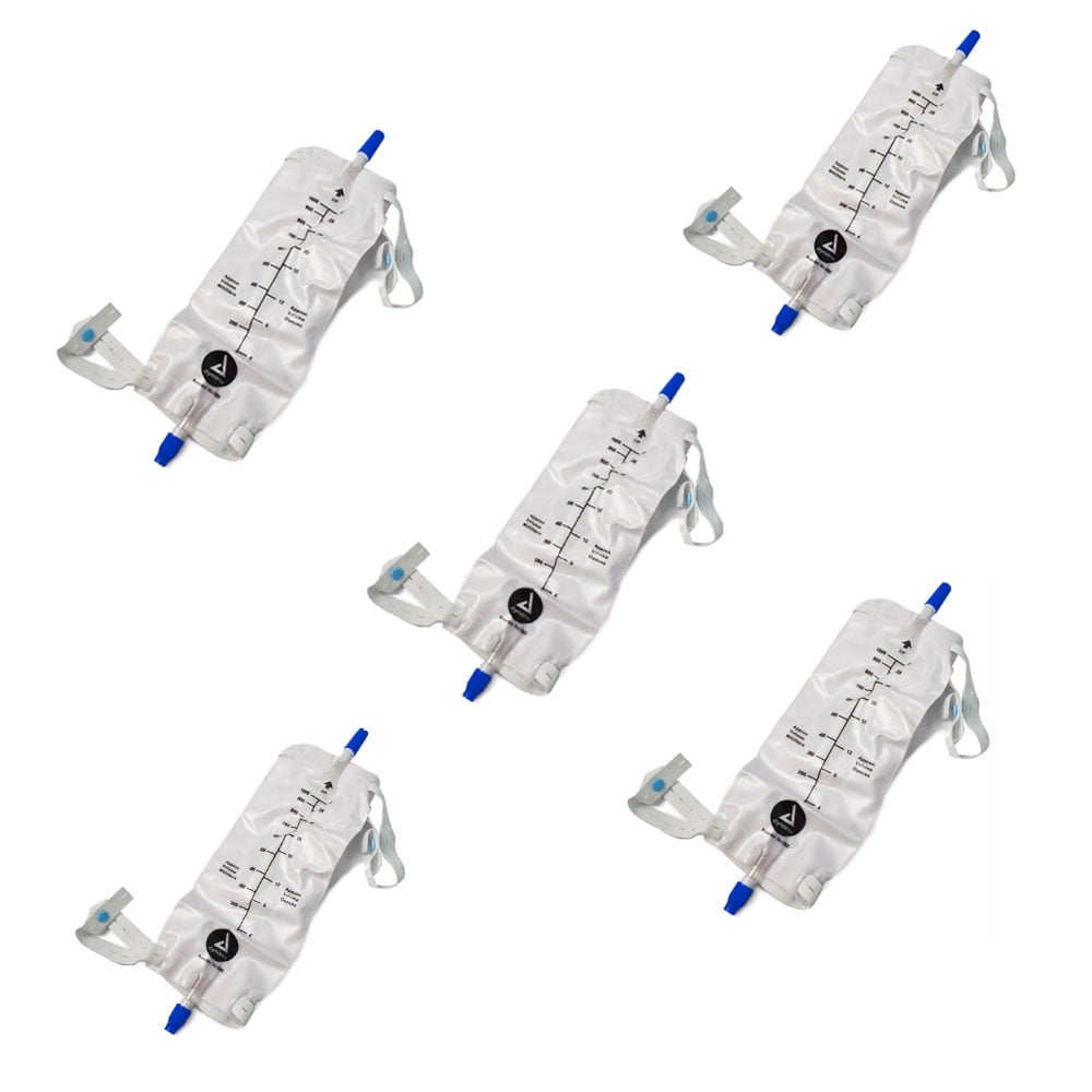 Urinary Leg Bag Dynarex Anti-Reflux Valve Sterile 1000 mL Vinyl. 5 PACK