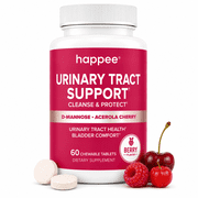 Happee D-Mannose Supplement for Urinary Tract Support, UTI Cleanse for Women & Men, 60 Berry Flavor Chewables