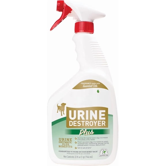 Urine Destroyer Plus for Dogs with Flip & Go Sprayer, 64 Ounces, Enzymatic Formula for Dogs Powers Out Tough Dog Urine Messes and Yellow, Sticky Residue