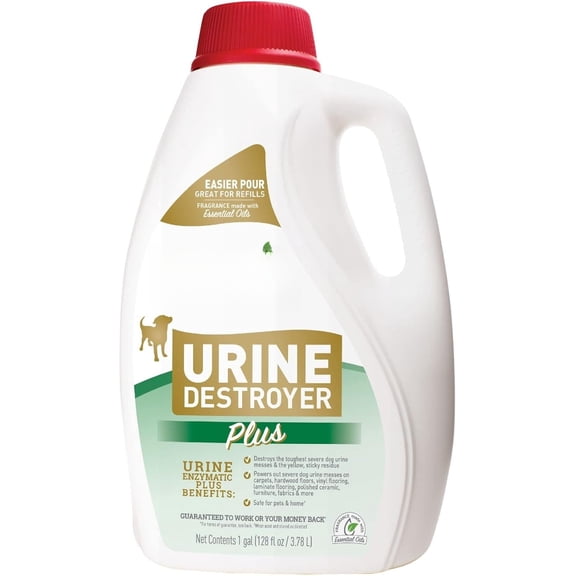 Urine Destroyer Plus for Dogs with Flip & Go Sprayer, 64 Ounces, Enzymatic Formula for Dogs Powers Out Tough Dog Urine Messes and Yellow, Sticky Residue