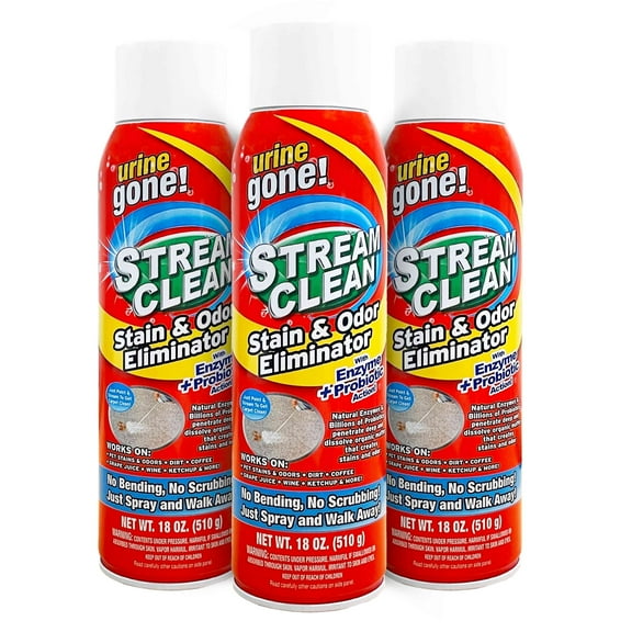 Urine Gone Stream Clean Heavy Duty Carpet Stain and Odor Eliminator for Dogs & Cats - 3-Pack, 72oz