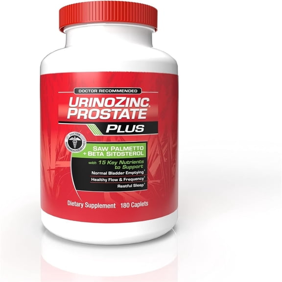Urinozinc Plus - Prostate Supplement with Beta Sitosterol & Saw Palmetto 180 Caplets