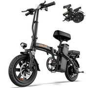 URLIFE 14"Folding Electric Bike for Adults,500W Peak Motor,48V 7.5AH Removable Battery,Mini Ebike for Adults City Commuter,UL2849,Black