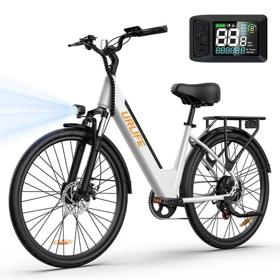URLIFE 26" Electric Bike for Adults,750W Peak Motor,48V 10.4Ah Removable Battery, 60 Miles Range, 7-Speed City Commuter Ebike,UL2849-White