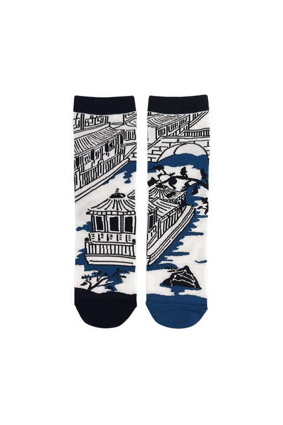 Urliking Art Ink Painting Socks, Cotton Socks Casual Comfortable Soft Socks Unisex Novelty Casual Socks For Women Men, 1 Pair(Blue)