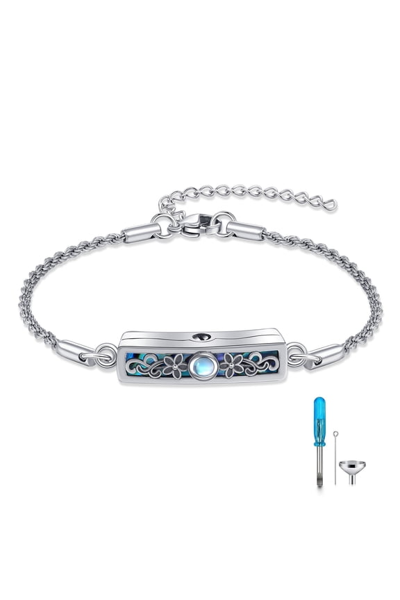 Urn Bracelet for Ashes Sterling Silver Bar Moonstone Flower Cremation Bracelet Women Keepsake Memory Jewelry
