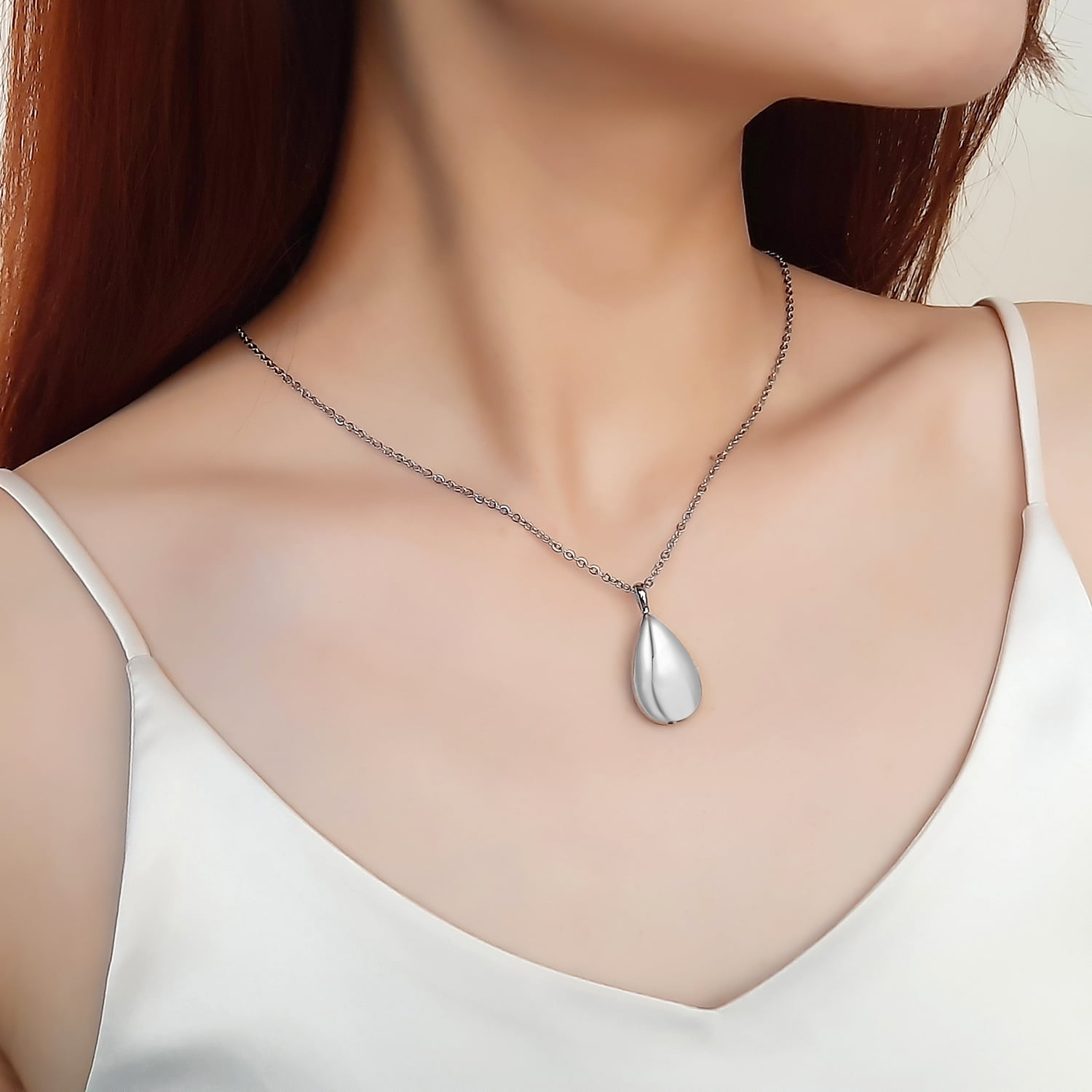 Teardrop Cremation Necklace – Stainless Steel Urn Pendant For Ashes, Memorial Keepsake Jewelry