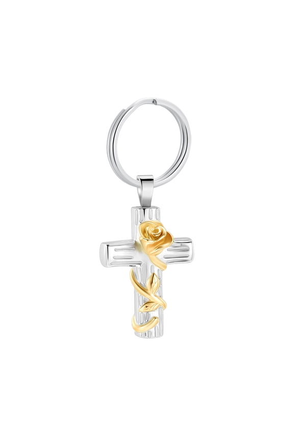 Urn Keychain for Ashes Rose Flower Cross Cremation Jewelry Pendant for Human/Pet Funeral Keepsake Memorial Key chain