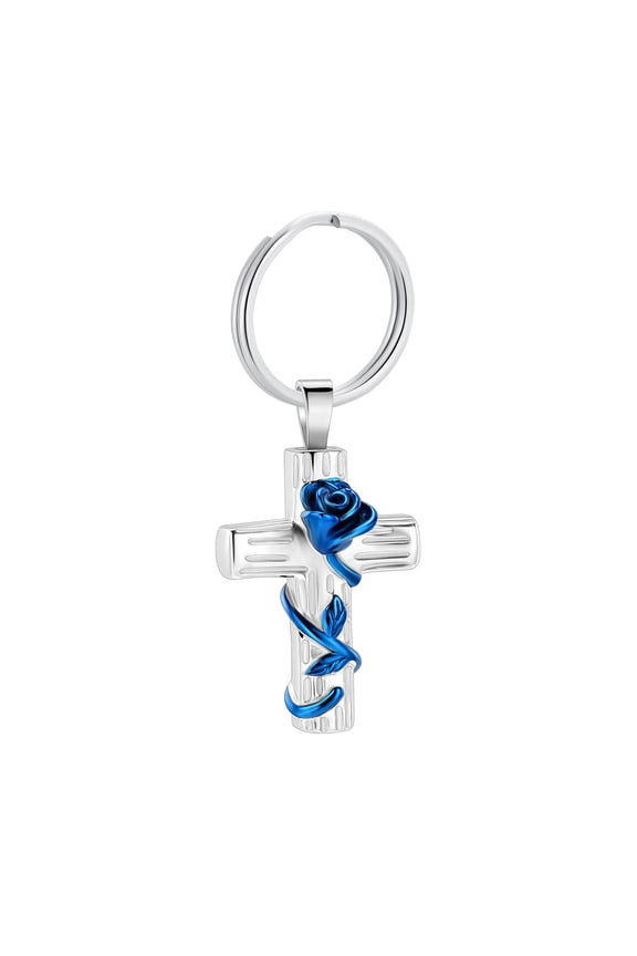 Urn Keychain for Ashes Rose Flower Cross Cremation Jewelry Pendant for Human/Pet Funeral Keepsake Memorial Key chain