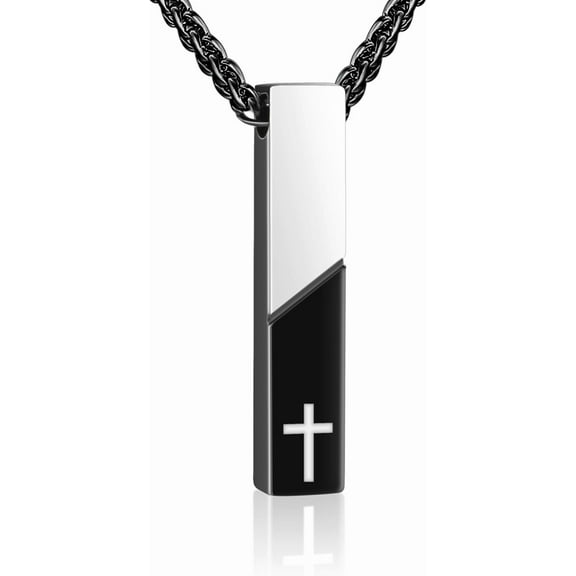 Urn Necklace for Ashes Cremation Jewelry for Ashes Cube Ashes Keepsakes Necklace Cross Bar Stainless Steel Memorial Urn Pendant Keepsake for Women Men