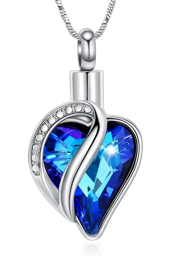 Urn Necklace for Ashes Infinity Love Heart Crystal Memorial Locket Pendant Ashes Keepsake Cremation Jewelry Anniversary Birthday Mother's Necklaces for Wife Mom Girlfriend