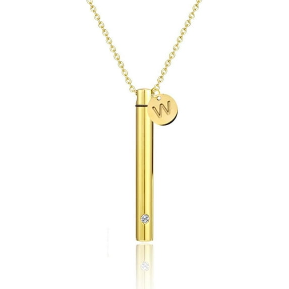 Urn Necklace for Ashes Initial Letter Necklace Stainless Steel Cylinder Urn Necklace for Women Men Pet Human Ashes Memorial Remembrance Necklace Essential Oil Perfume Blood Holder Keepsake Jewelry