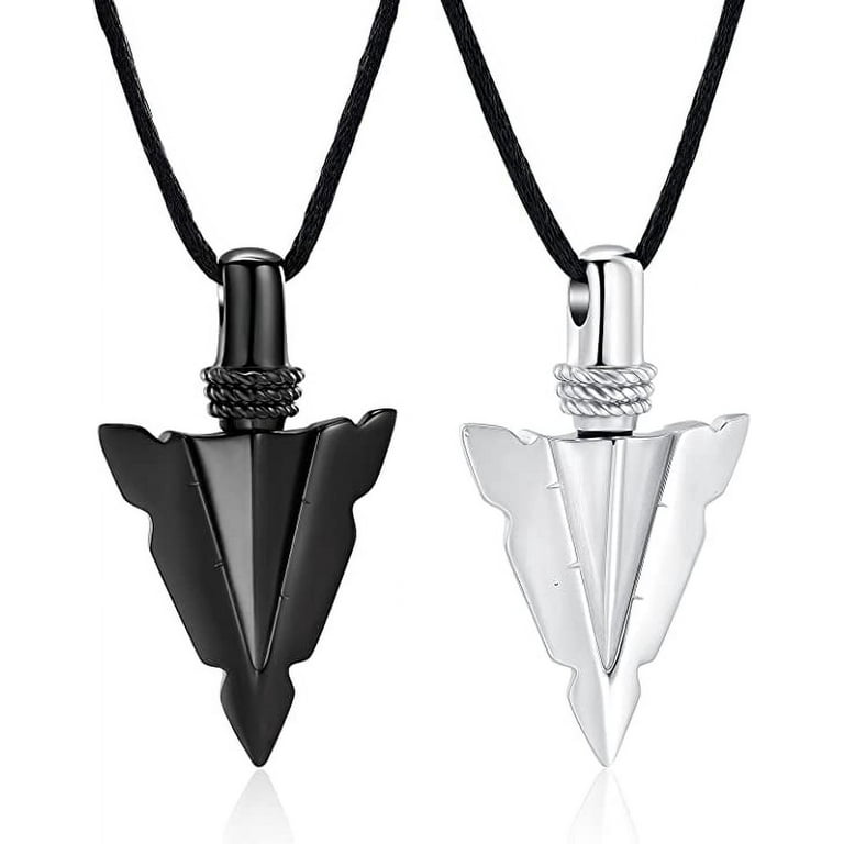 Urn Necklace for Men Arrowhead Cross Memorial Pendant Cremation
