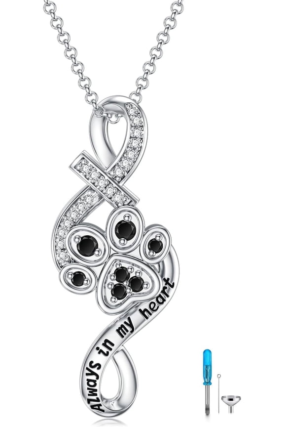 Urn Necklace for Ashes 925 Sterling Silver Animal Crystal Urn Necklaces Cremation Jewelry for Ashes Cat Dog Pet Memorial Gifts