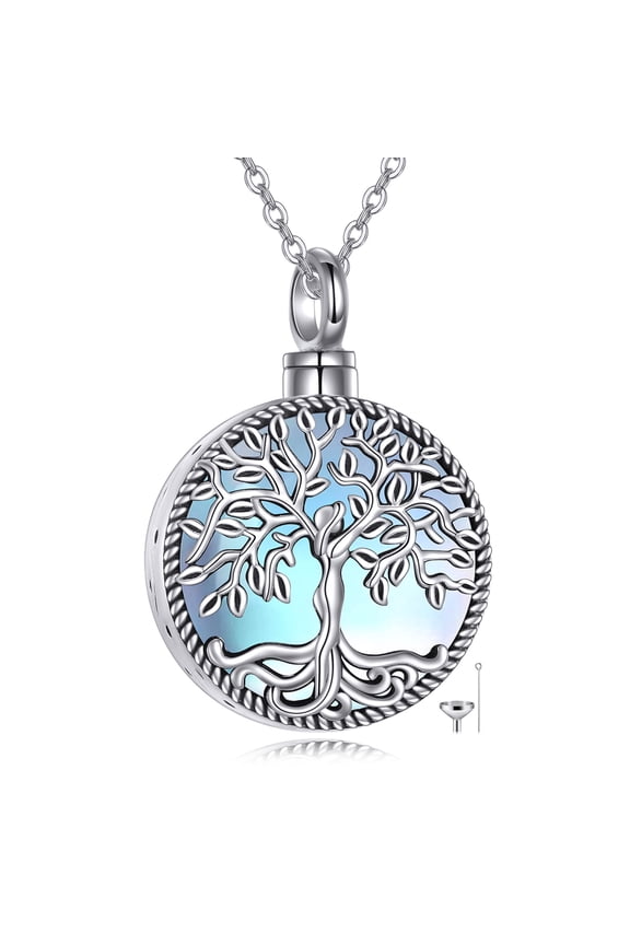 Urn Necklace for Ashes 925 Sterling Silver Tree of Life Cremation Jewelry for Ashes Moonstone Memory Jewelry for Women Men
