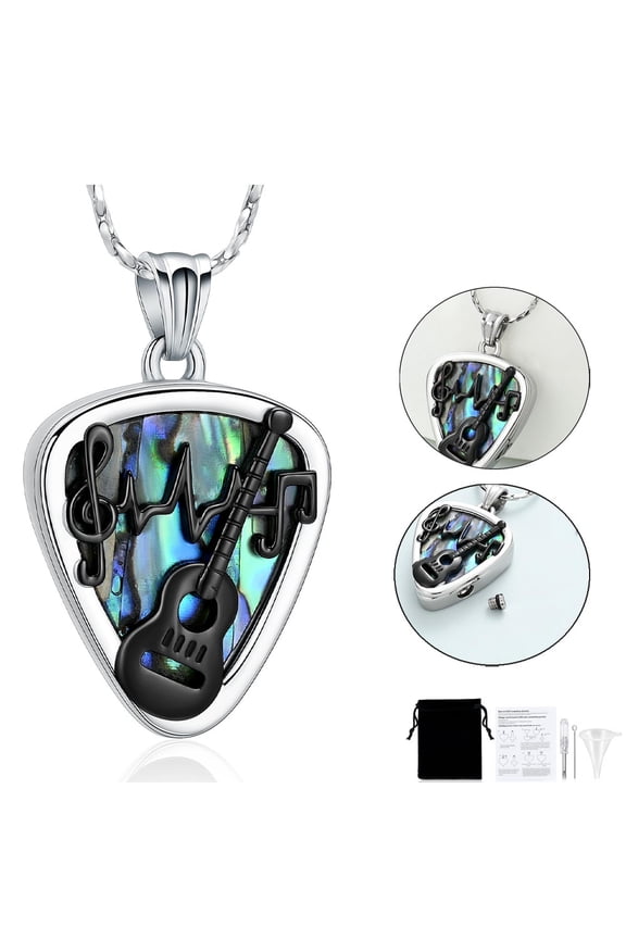 Urn Necklace for Ashes Abalone Shell - Guitar Pick Cremation Urn Necklaces Memorial Keepsake With Filling Tool