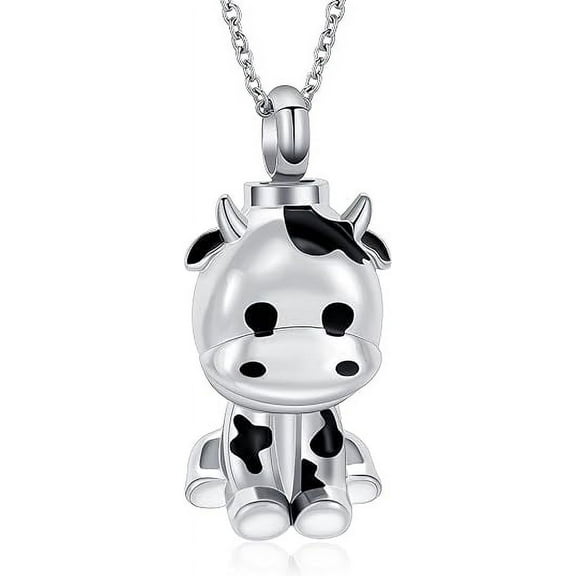 Urn Necklace for Ashes Cow Cremation Jewelry Memorial Keepsake Pendant for Women Men Stainless Steel Cremation Necklaces with Filling Tool