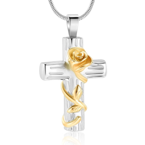 Urn Necklace for Ashes Rose Flower Cross Cremation Jewelry Pendant for Human/Pet Funeral Keepsake Memorial Necklace