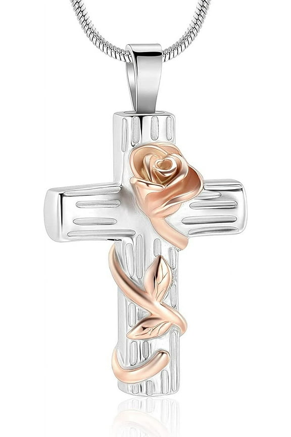 Urn Necklace for Ashes Rose Flower Cross Cremation Jewelry Pendant for Human/Pet Funeral Keepsake Memorial Necklace