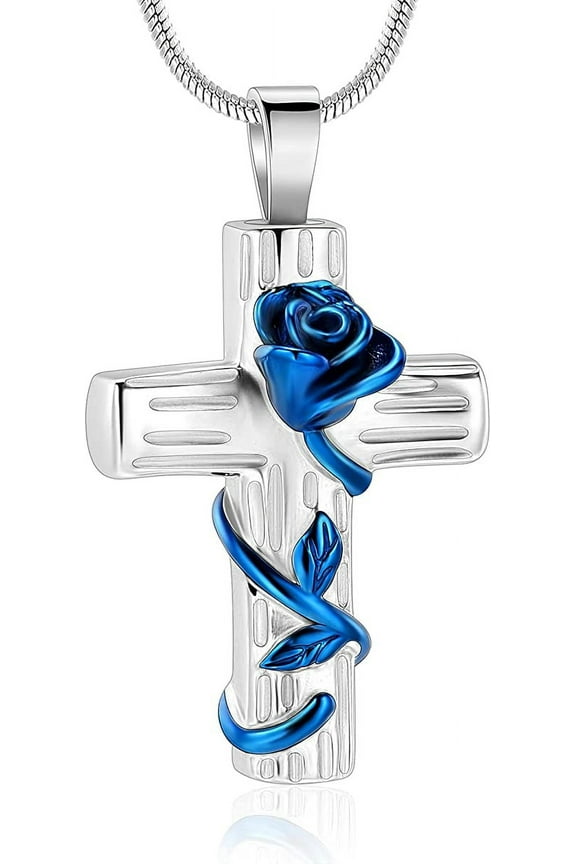 Urn Necklace for Ashes Rose Flower Cross Cremation Jewelry Pendant for Human/Pet Funeral Keepsake Memorial Necklace