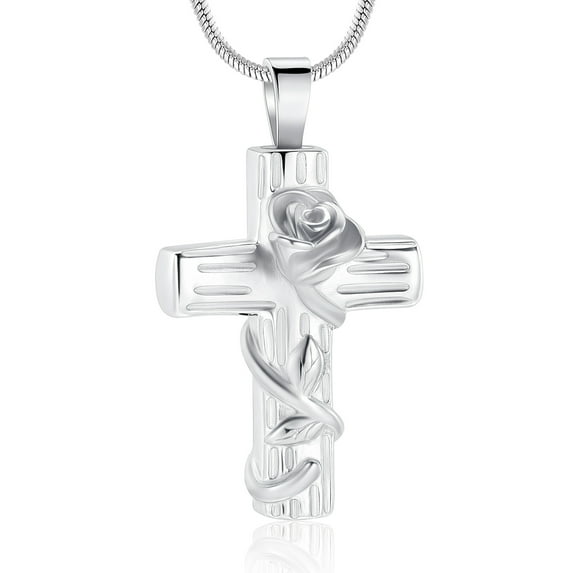 Urn Necklace for Ashes Rose Flower Cross Cremation Jewelry Pendant for Human/Pet Funeral Keepsake Memorial Necklace