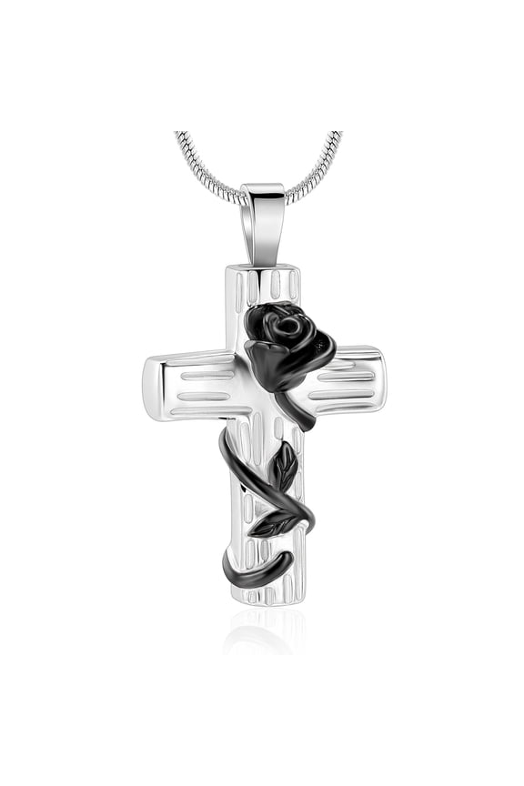 Urn Necklace for Ashes Rose Flower Cross Cremation Jewelry Pendant for Human/Pet Funeral Keepsake Memorial Necklace
