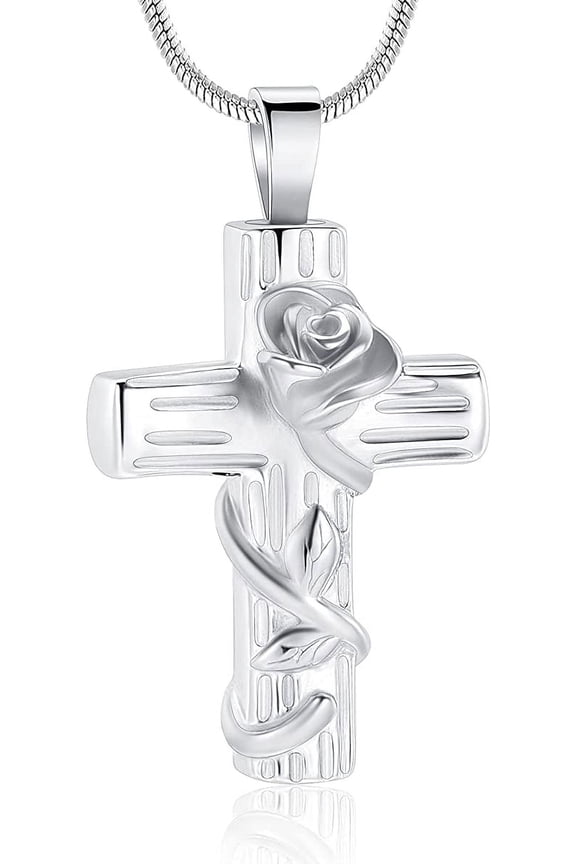 Urn Necklace for Ashes Rose Flower Cross Cremation Jewelry Pendant for Human/Pet Funeral Keepsake Memorial Necklace