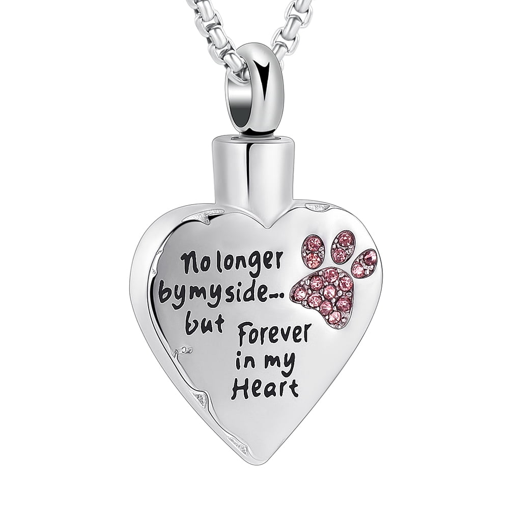 Urn Necklace for Ashes With Paw Prints Heart Cremation Jewelry for Dog ...