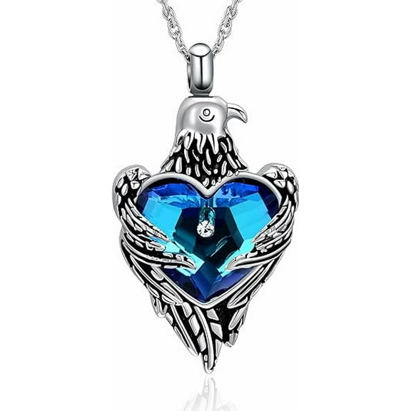 Urn Necklace for Ashes eagle Stainless Steel Cremation Jewelry Heart Crystal Ashes Pendank Keepsake Memorial Urn Jewelry for Men Women