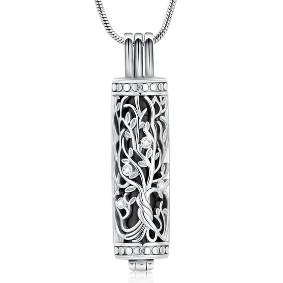 Urn Necklace for Ashes with Hollow Vial Cylinder Tree of Life Memorial Jewelry for Women Men Ashes Holder
