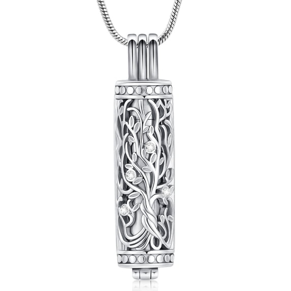 Urn Necklace for Ashes with Hollow Vial Cylinder Tree of Life Memorial Jewelry for Women Men Ashes Holder