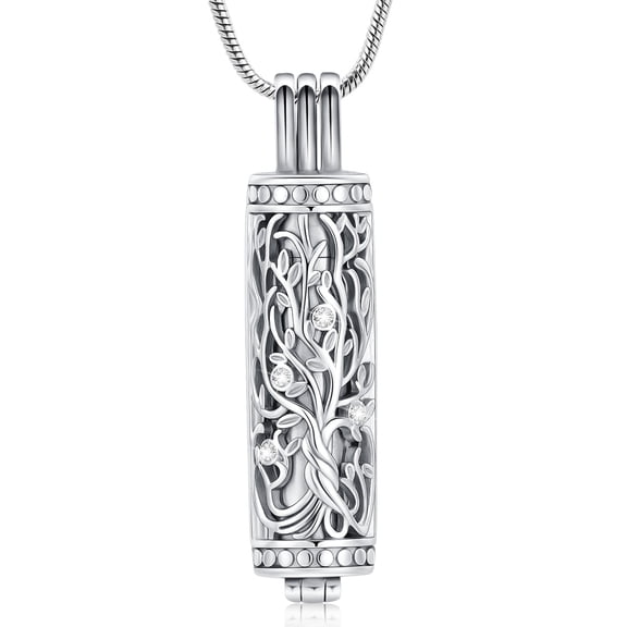 Urn Necklace for Ashes with Hollow Vial Cylinder Tree of Life Memorial Jewelry for Women Men Ashes Holder