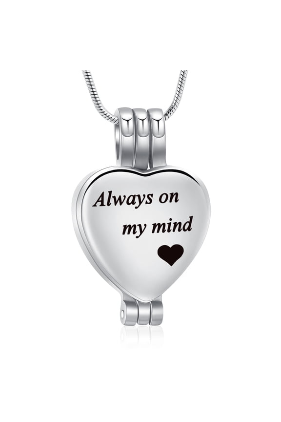 Urn Necklace for Human / Pet Ashes - Always in My Heart - Opennable Cremation Necklace Stainless Steel Memorial Ash Jewelry for Women Men
