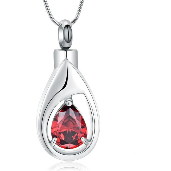 Urn Necklaces for Ashes, Creamtion Jewelry for Ashes Birthstones CZ Teardrop Ashes Pendant Eternity Urns Necklace Keepsake Memorial Gifts for Loss of Loved One