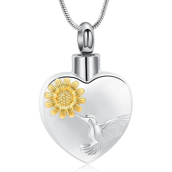 Urn Necklaces for Ashes Hummingbird Sunflower Urn Necklace Heart Cremation Jewellery Keepsake Memorial Jewellery for Urns Locket for Women Men