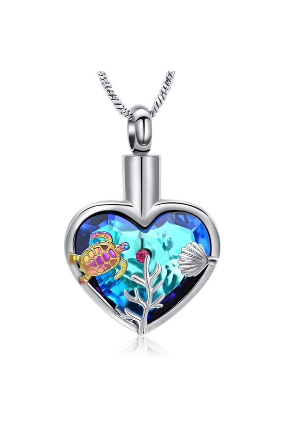Urn Necklaces for Ashes - Sea Heart Cremation Pendant Necklace Stainless Steel Urn Lockets Ashes Memorial Keepsake Jewelry Gifts for Women