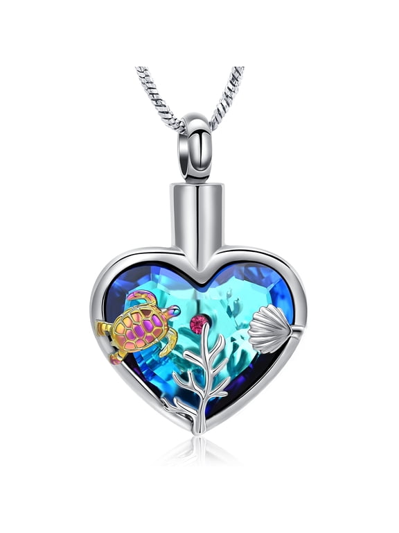 Urn Necklaces for Ashes - Sea Heart Cremation Pendant Necklace Stainless Steel Urn Lockets Ashes Memorial Keepsake Jewelry Gifts for Women