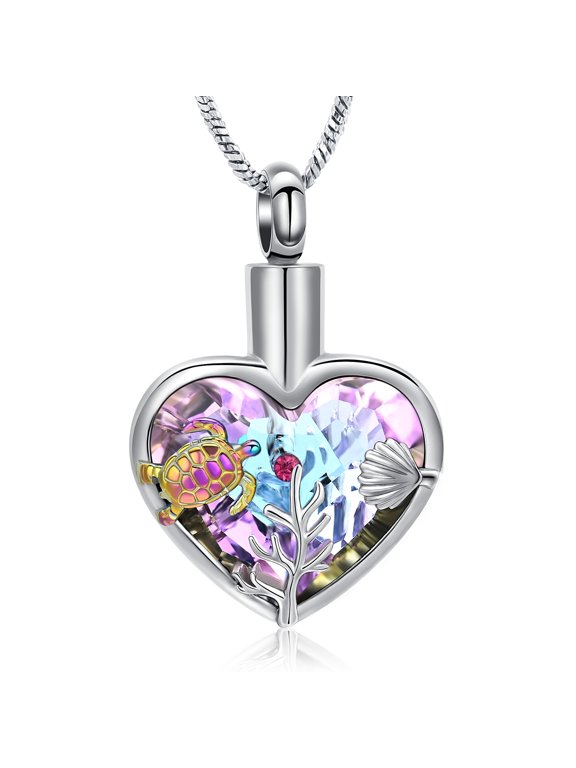 Urn Necklaces for Ashes - Sea Heart Cremation Pendant Necklace Stainless Steel Urn Lockets Ashes Memorial Keepsake Jewelry Gifts for Women
