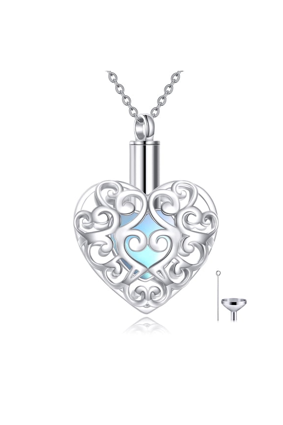 Urn Necklaces for Ashes Sterling Silver Moonstone Filigree Urn Cremation Necklace for Wome Ashes
