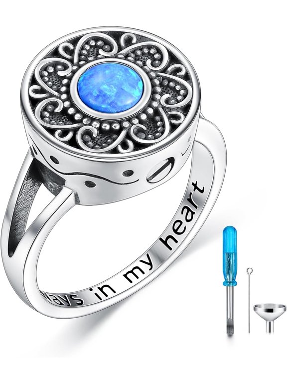 Urn Ring for Ashes 925 Sterling Silver Cremation Rings Always in My Heart Memorial Keepsake Jewelry Gifts for Women