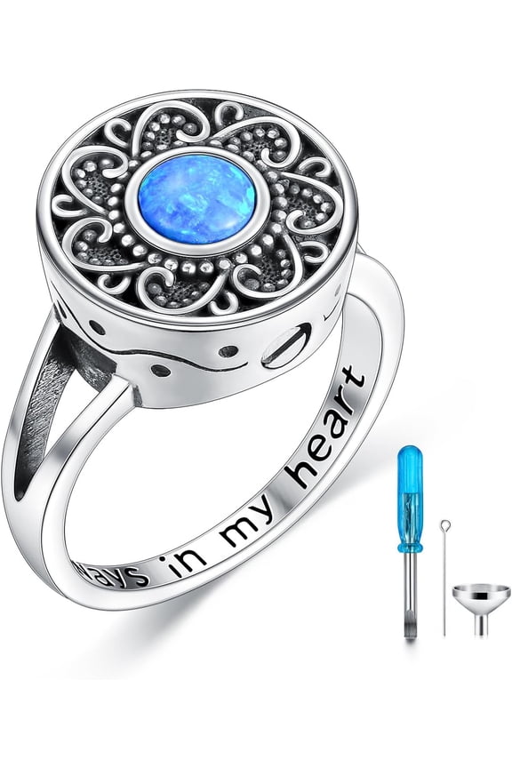 Urn Ring for Ashes 925 Sterling Silver Cremation Rings Always in My Heart Memorial Keepsake Jewelry Gifts for Women