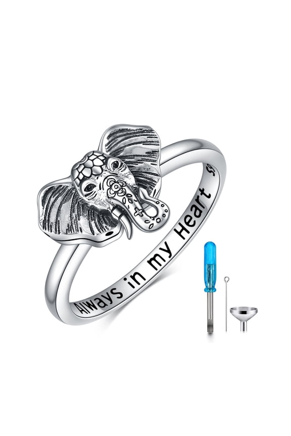 Urn Ring for Ashes Sterling Silver Elephant Head Cremation jewelry Rings For Ashes Of Loved Ones Memorial Keepsake With Filling Tool