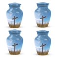 thumbnail image 1 of Urn With Cross - Urns For Adult Female Mom - Mini Urns For Human Ashes Set Of 4 - Funeral Blue Urn - Small Cremation Urns For Human Ashes - Funeral Urns For Ashes (Size -3Inch, 4Pcs), 1 of 1