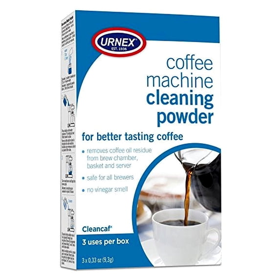 Urnex Coffee Maker and Espresso Machine Cleaner Cleancaf Powder - 3 Packets - Safe On Keurig Delonghi Nespresso Ninja Hamilton Beach Mr Coffee Braun