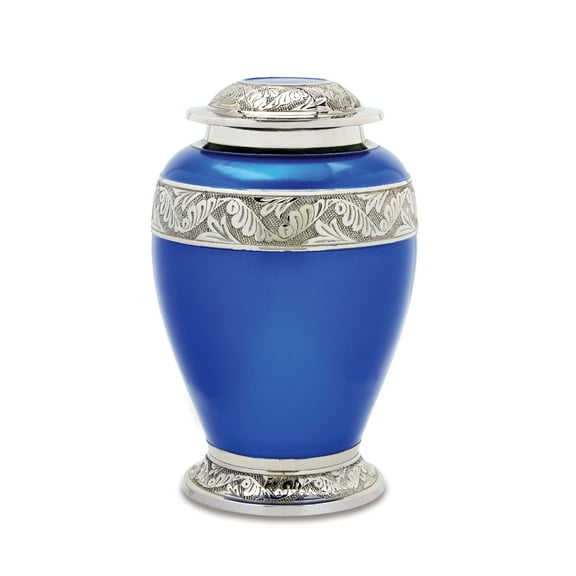 Urns Direct 2U Berkshire Silver Blue Adult Cremation Urn, 220 cu in