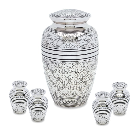 Urnsdirect2u Silver Fleur De Lis Adult with Four token set, 232 cubic inches